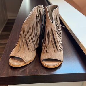 Steve Madden Tan Fringe Peep-Toe Ankle Booties